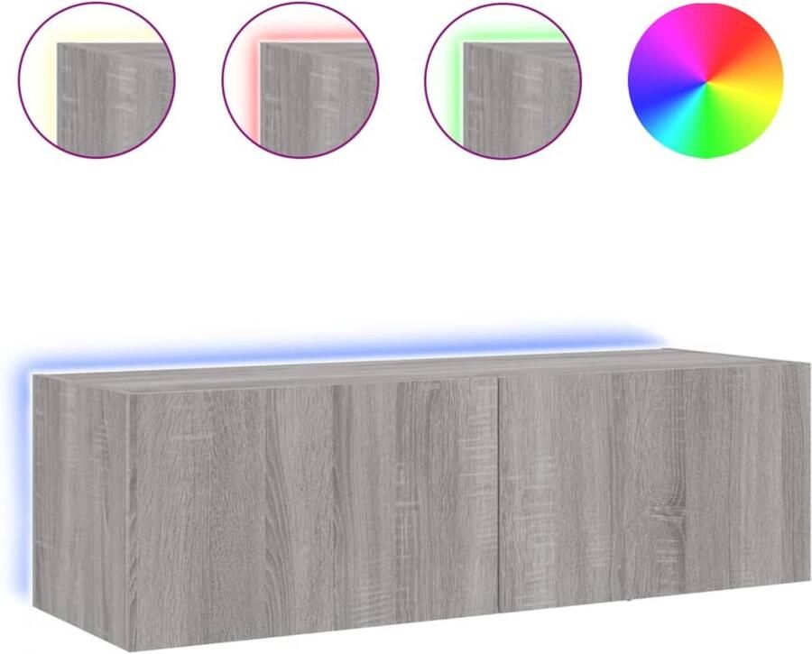 The Living Store Tv-wandmeubel met LED-verlichting 100x35x31 cm grijs sonoma Tv-wandmeubel Led-verlichting Grijze Tv Kast Houten Tv Stand Mediabox - Foto 2