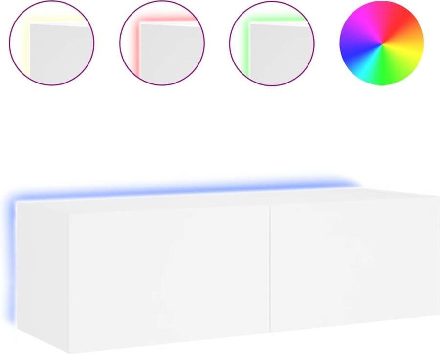 The Living Store Tv-wandmeubel met LED-verlichting 100x35x31 cm wit Tv-tafel Tv-standaard Led Verlichting Houten Tv Kast Modern Tv Meubel - Foto 5
