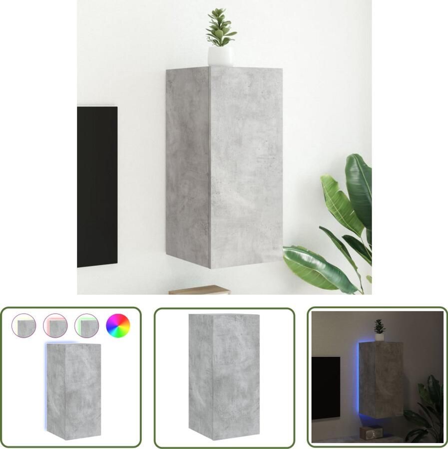 The Living Store Tv-wandmeubel met LED-verlichting 30 5x35x70 cm betongrijs Tv Wandmeubel Led Tv Stand Tv Kast Houten Tv Meubel Rgb Verlichting - Foto 2