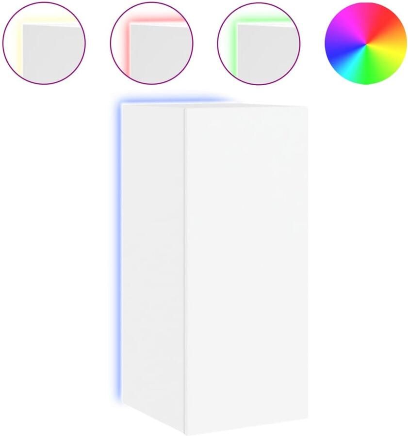 The Living Store Tv-wandmeubel met LED-verlichting 30 5x35x70 cm wit Tv Wandmeubel Led Tv Meubel Tv Kast Houten Tv Meubel Wit Tv Meubel - Foto 2