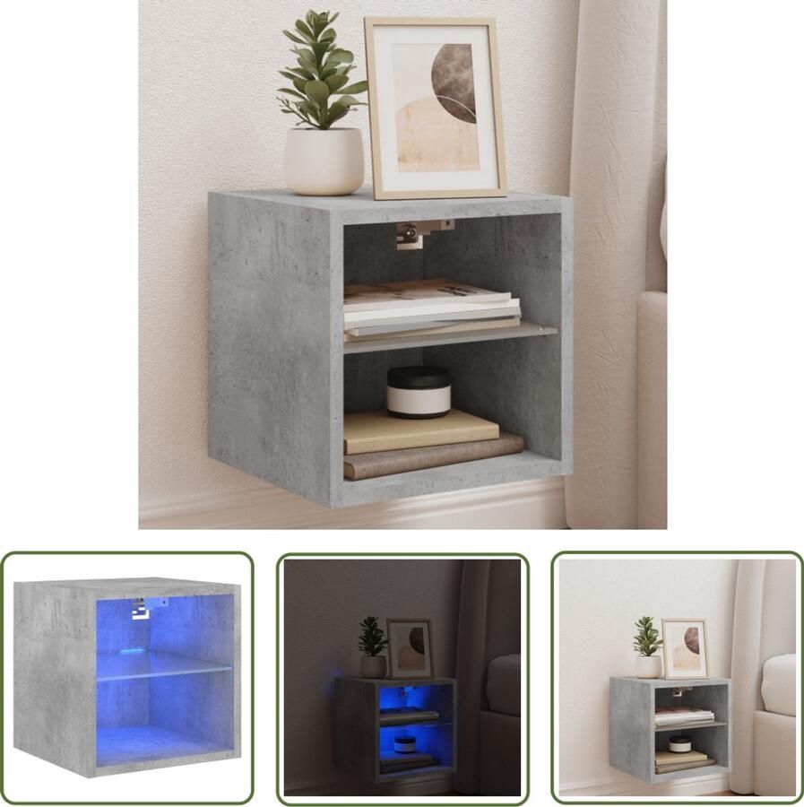 The Living Store Tv-wandmeubel met LED-verlichting 30x28 5x30 cm betongrijs Tv Wandmeubel Tv Stand Led Verlichting Beton Grijs Houten Meubels - Foto 2