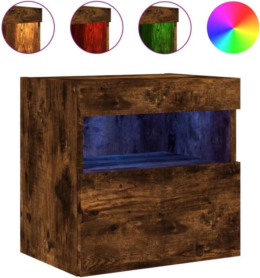 The Living Store Tv-wandmeubel met LED-verlichting 40x30x40 cm gerookt eiken Tv-meubel Tv-standaard Led-verlichting Rgb-verlichting Houten Tv-meubel - Foto 2
