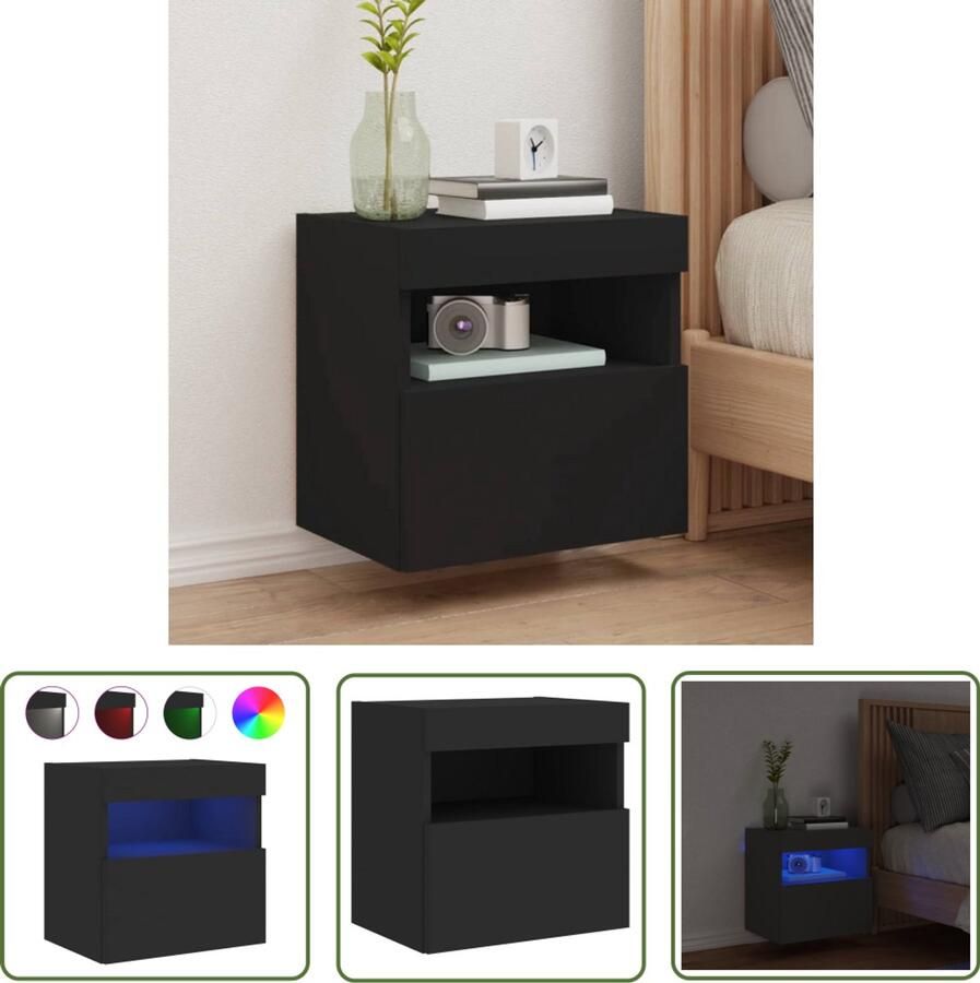 The Living Store Tv-wandmeubel met LED-verlichting 40x30x40 cm zwart TV-tafel Wandmontage TV-opstelling Led Verlichting Houten TV-standaard