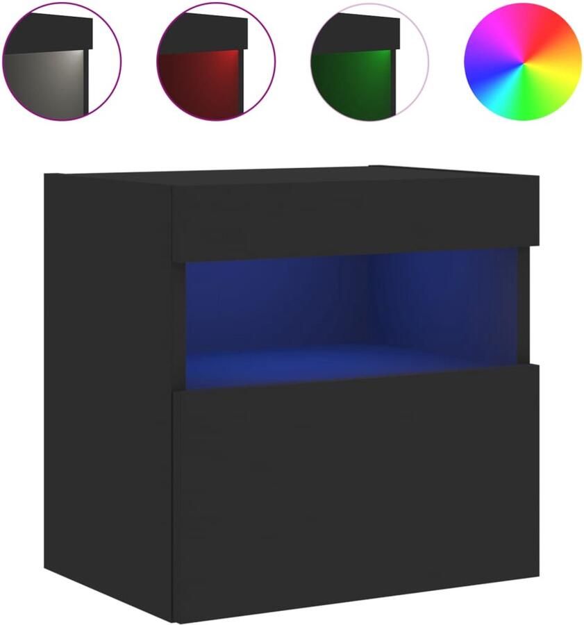 The Living Store Tv-wandmeubel met LED-verlichting 40x30x40 cm zwart TV-tafel Wandmontage TV-opstelling Led Verlichting Houten TV-standaard - Foto 2