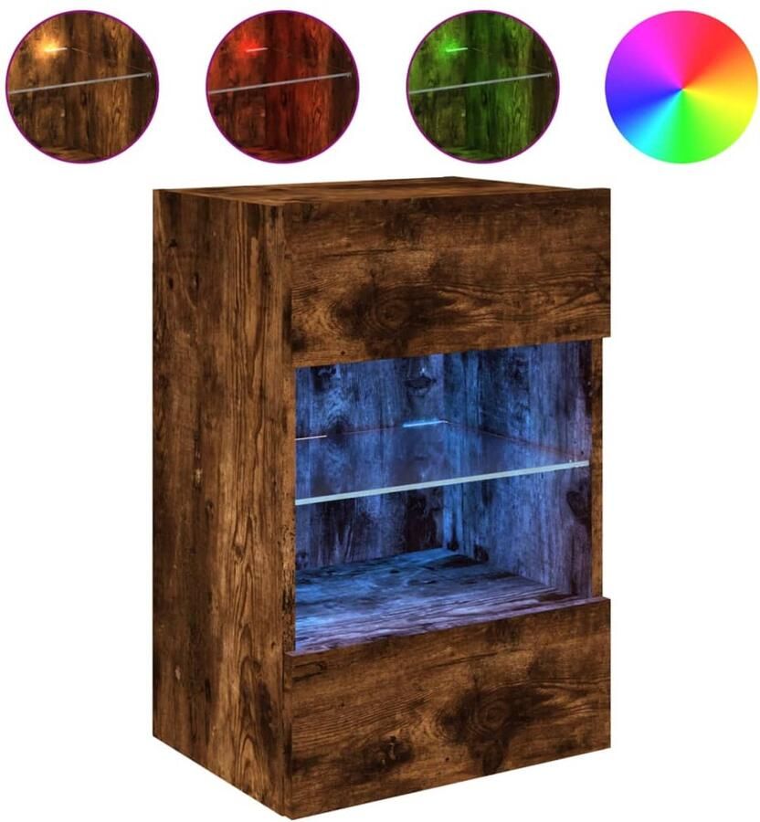 The Living Store Tv-wandmeubel met LED-verlichting 40x30x60 5 cm gerookt eiken Tv-wandmeubel Mediabox Led Verlichting Houten Kast Bruine Kast - Foto 2