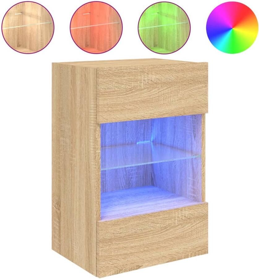 The Living Store Tv-wandmeubel met LED-verlichting 40x30x60 5 cm sonoma eiken Tv Wandmeubel Tv Stand Led Tv Meubels Rgb Verlichting Houten Tv Kast - Foto 2