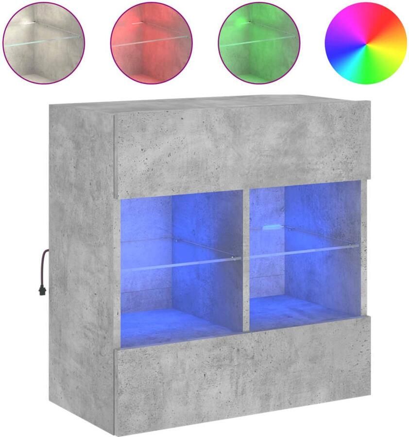 The Living Store Tv-wandmeubel met LED-verlichting 58 5x30x60 5 cm betongrijs Tv-standaard Tv-meubel Wandmontage Led Verlichting Rgb Verlichting - Foto 2