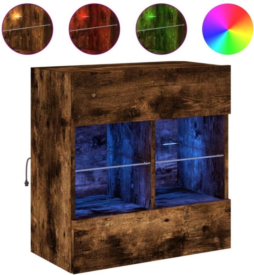 The Living Store Tv-wandmeubel met LED-verlichting 58 5x30x60 5 cm gerookt eiken Tv-standaard Tv-meubel Led Verlichting Houten Tv Stand Bruine Tv Kast - Foto 2