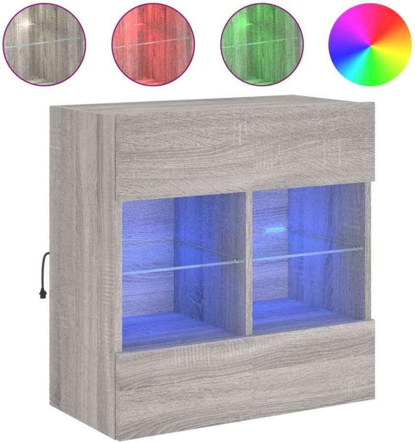 The Living Store Tv-wandmeubel met LED-verlichting 58 5x30x60 5 cm grijs sonoma Tv-standaard Tv-meubel Wandmontage Led-verlichting Grijze Meubels - Foto 2