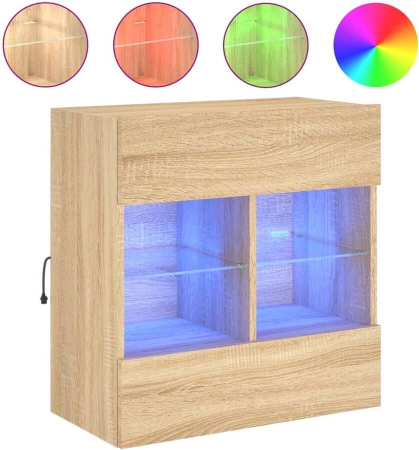 The Living Store Tv-wandmeubel met LED-verlichting 58 5x30x60 5 cm sonoma eiken Tv Wandmeubel Tv Stand Led Verlichting Salontafel Houten Tv Kast - Foto 2