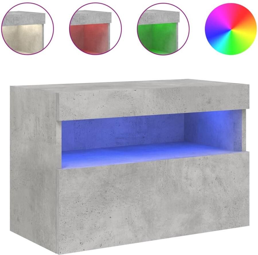 The Living Store Tv-wandmeubel met LED-verlichting 60x30x40 cm betongrijs Tv Wandmeubel Led Tv Meubel Tv Kast Media Kast Houten Tv Stand - Foto 2