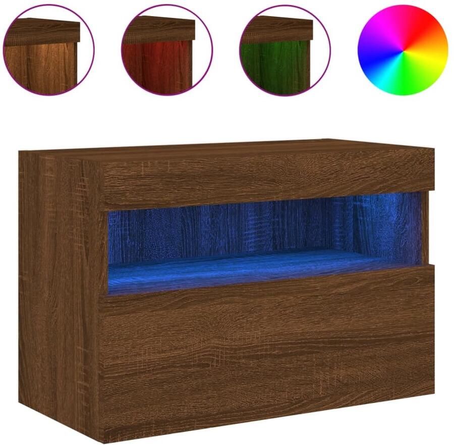 The Living Store Tv-wandmeubel met LED-verlichting 60x30x40 cm bruin eikenkleur Tv-wandmeubel Led-verlichting Bruin Eiken Mediabox Opbergruimte - Foto 2