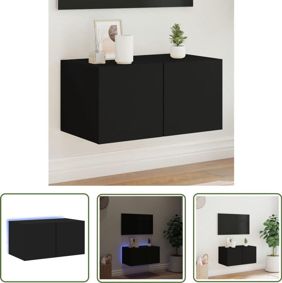 The Living Store Tv-wandmeubel met LED-verlichting 60x35x31 cm zwart Tv-wandmeubel Tv-wandmeubelen Wandkast Tv-meubel
