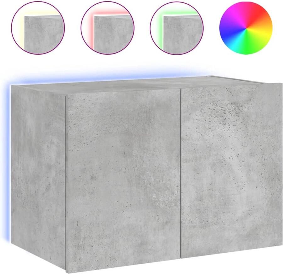 The Living Store Tv-wandmeubel met LED-verlichting 60x35x41 cm betongrijs Tv-meubel Tv-standaard Led-verlichting Betongrijs Houten Tv-meubel - Foto 2