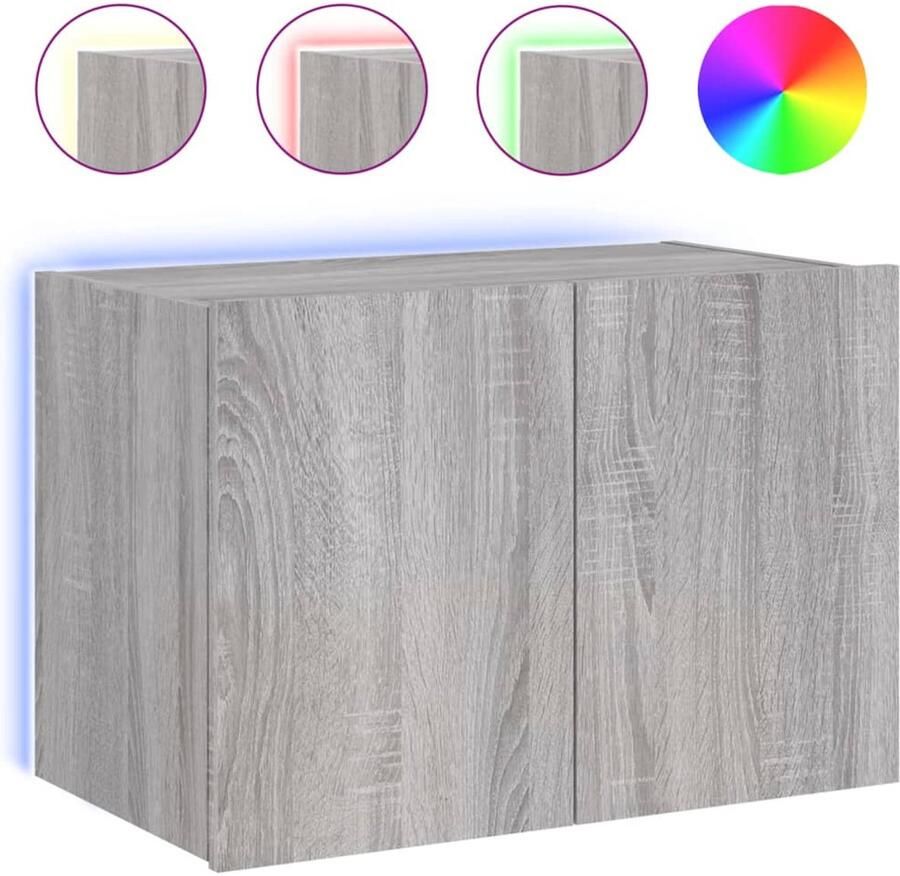 The Living Store Tv-wandmeubel met LED-verlichting 60x35x41 cm grijs sonoma Tv Wandmeubel Tv Stand Led Tv Meubels Grijze Tv Kast Houten Tv Kast - Foto 2