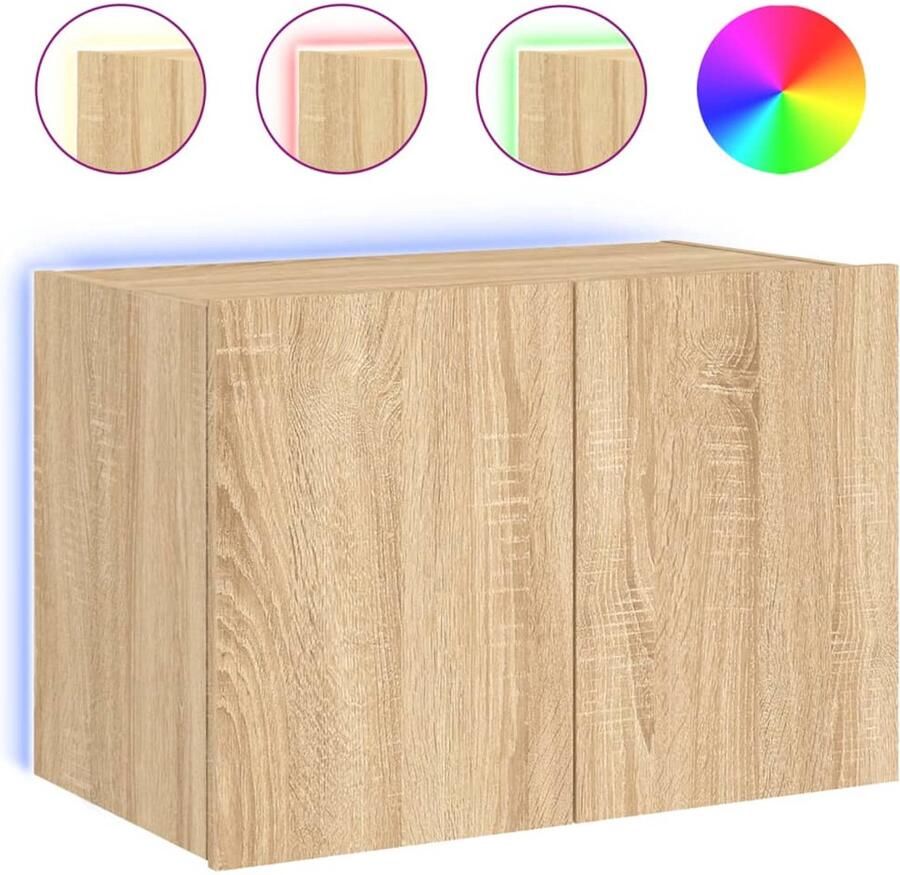 The Living Store Tv-wandmeubel met LED-verlichting 60x35x41 cm sonoma eikenkleur Tv-wandmeubel Tv-wandmeubelen Zwevend Tv-meubel Tv-wandmeubel - Foto 2