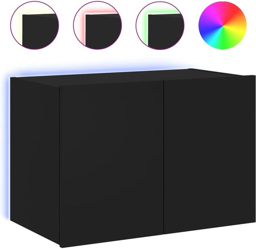 The Living Store Tv-wandmeubel met LED-verlichting 60x35x41 cm zwart Tv-standaard Tv-meubel Led-verlichting Zwarte Tv-kast Houten Tv-tafel - Foto 2