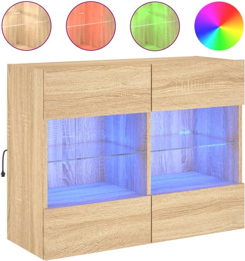 The Living Store Tv-wandmeubel met LED-verlichting 78 5x30x60 5 cm sonoma eiken Tv-meubel Wandmontage Led Verlichting Salontafel Houten Meubels - Foto 2