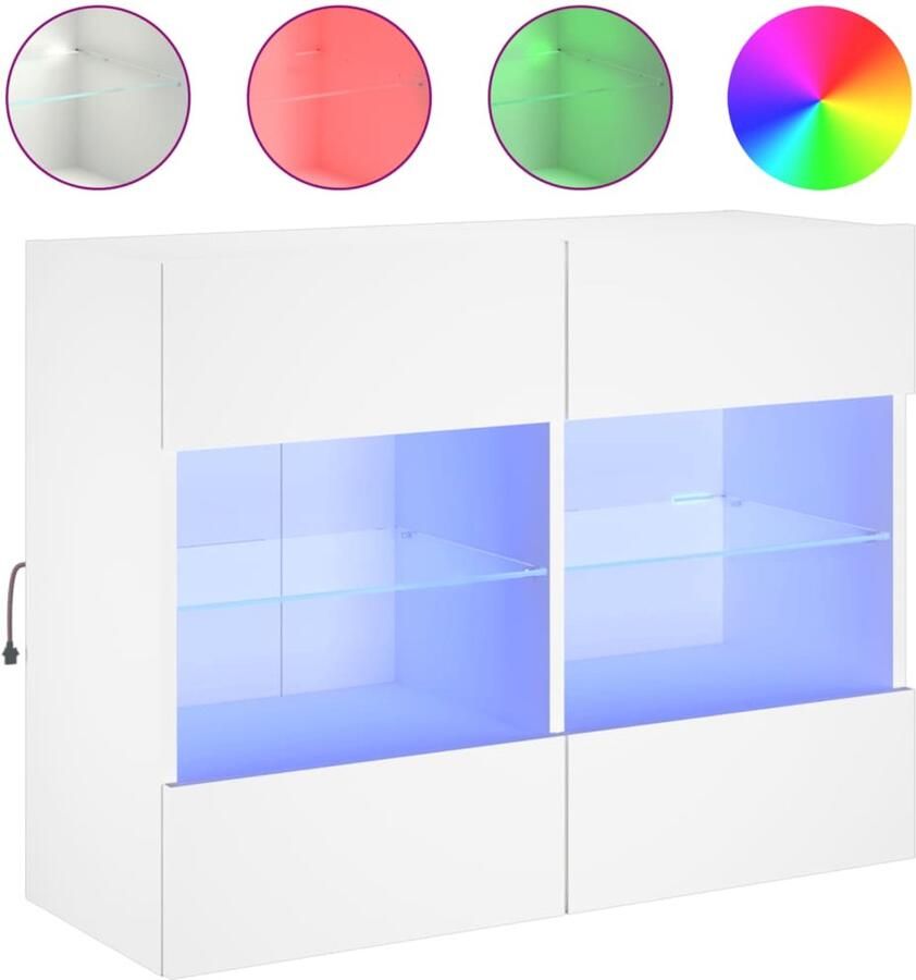 The Living Store Tv-wandmeubel met LED-verlichting 78 5x30x60 5 cm wit Tv Wandmeubel Led Tv Stand Tv Kast Houten Tv Meubel Rgb Verlichting - Foto 2