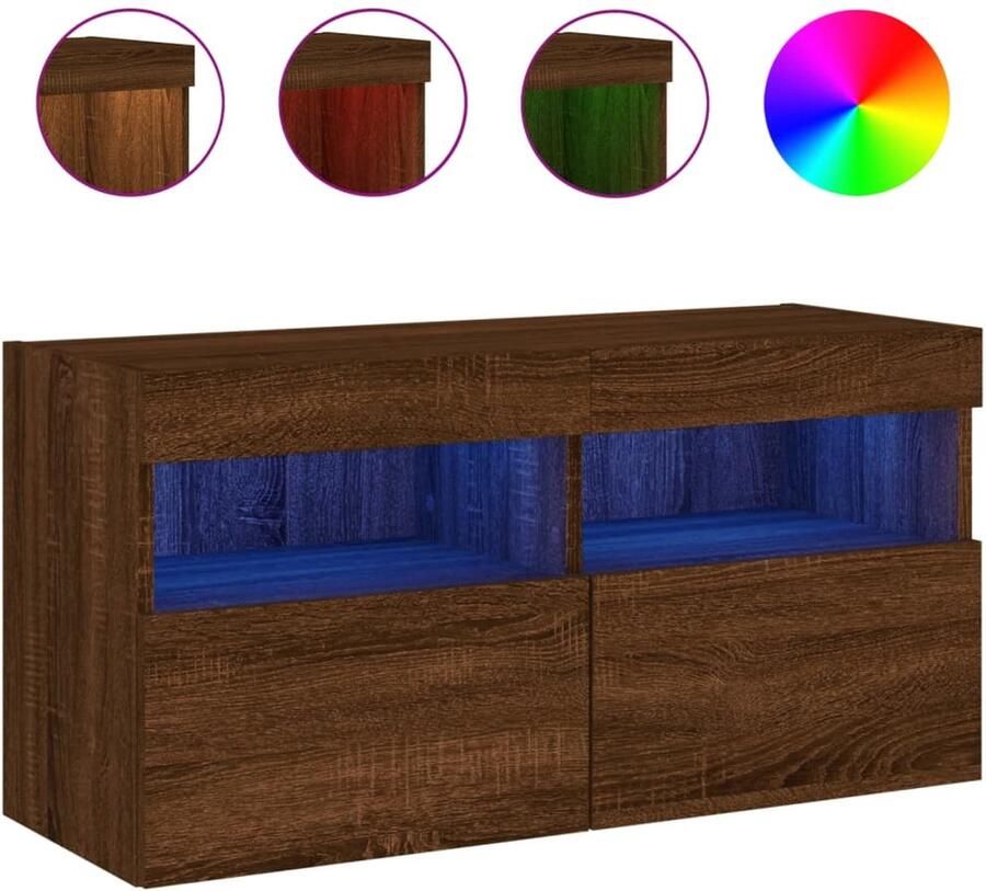 The Living Store Tv-wandmeubel met LED-verlichting 80x30x40 cm bruin eikenkleur Tv-meubel Tv Kast Led Verlichting Bruine Eiken Woonkamer Decoratie - Foto 2