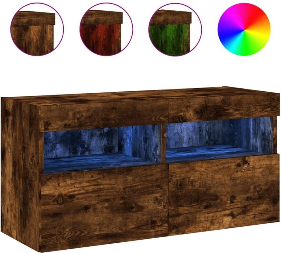 The Living Store Tv-wandmeubel met LED-verlichting 80x30x40 cm gerookt eiken Tv-wandmeubel Led-verlichting Tv Kast Houten Tv-standaard Bruine Tv-tafel - Foto 2