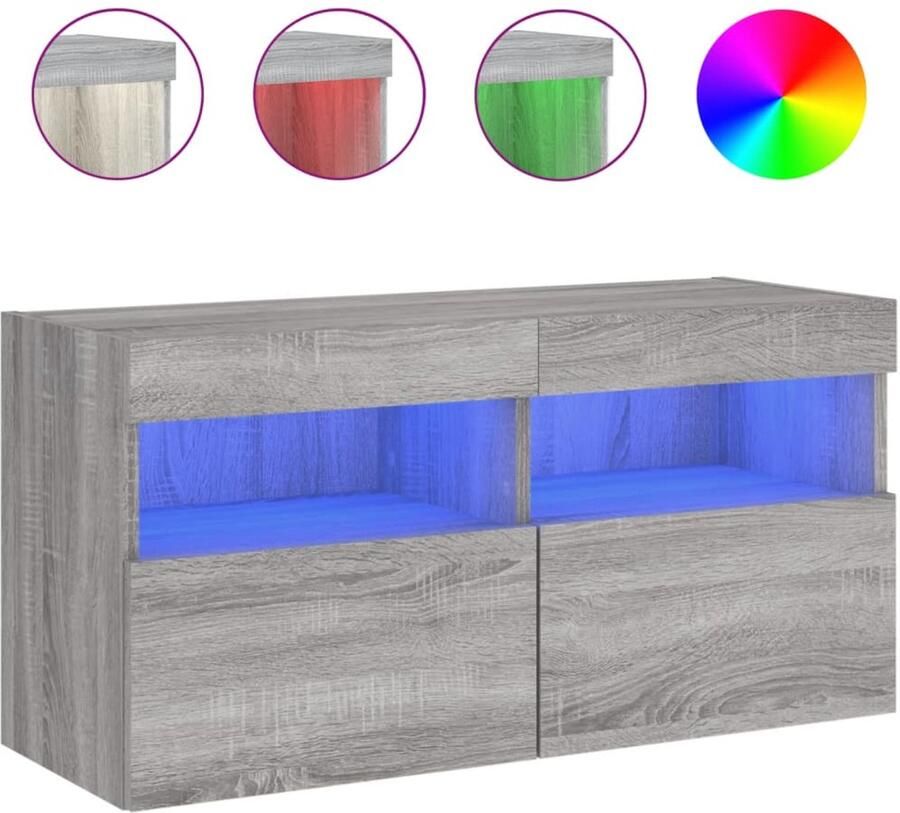 The Living Store Tv-wandmeubel met LED-verlichting 80x30x40 cm grijs sonoma Tv-wandmeubel Zwevend Tv-meubel Led Tv-meubel Grijze Tv-standaard Houten Tv-meubel - Foto 2