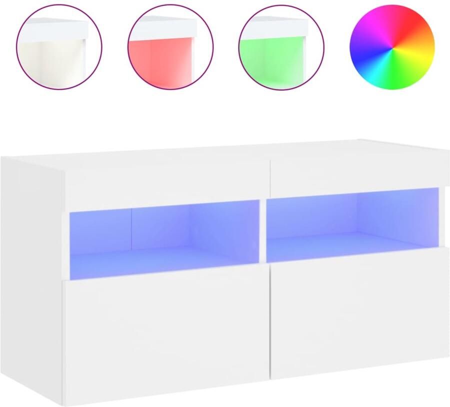 The Living Store Tv-wandmeubel met LED-verlichting 80x30x40 cm wit Tv-wandmeubel Led-verlichting Tv-tafel Houten Tv-meubel Zwevend Tv-meubel - Foto 2