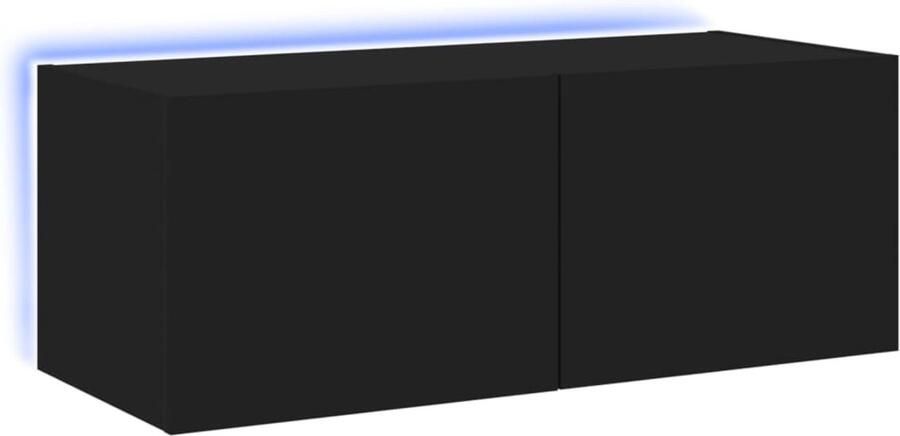 The Living Store Tv-wandmeubel met LED-verlichting 80x35x31 cm zwart Tv Wandmeubel Zwevend Tv Meubel Led Tv Meubel Zwarte Tv Kast Houten Tv Kast - Foto 2
