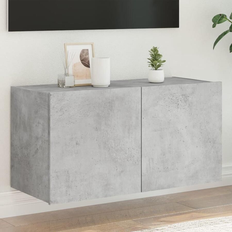 The Living Store Tv-wandmeubel met LED-verlichting 80x35x41 cm betongrijs Tv-wandmeubel Tv-wandmeubelen Zwevend Tv-meubel Tv-wandmeubel