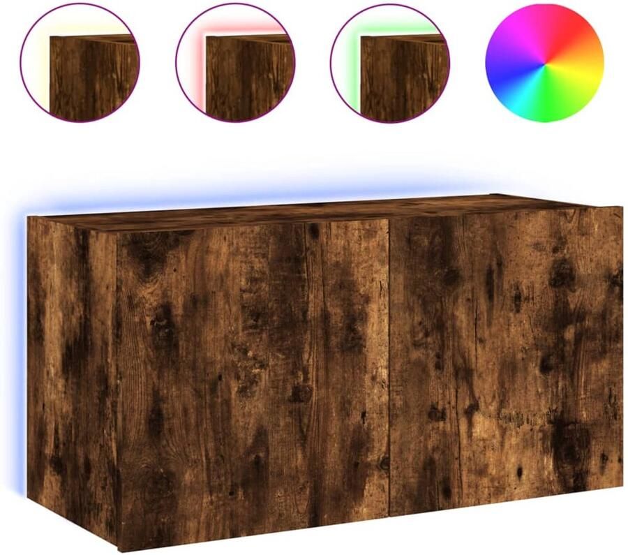 The Living Store Tv-wandmeubel met LED-verlichting 80x35x41 cm gerookt eiken Tv-wandmeubel Led-verlichting Bruine Tv-standaard Houten Tv-tafel Mediabox - Foto 2