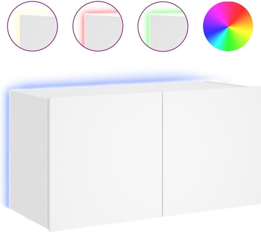 The Living Store Tv-wandmeubel met LED-verlichting 80x35x41 cm wit Tv-wandmeubel Led-verlichting Rgb Licht Houten Tv-standaard Tv-kasten - Foto 2