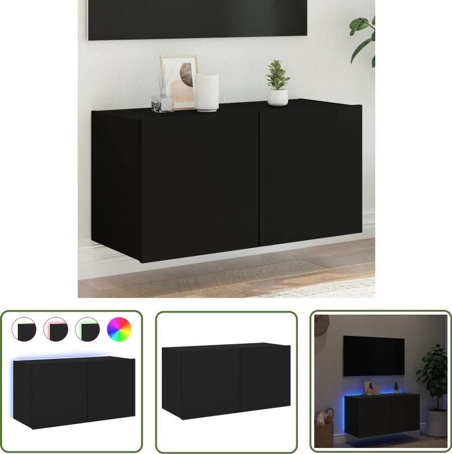 The Living Store Tv-wandmeubel met LED-verlichting 80x35x41 cm zwart Tv-wandmeubel Tv-wandmeubelen Zwevend Tv-meubel Tv-wandmeubel