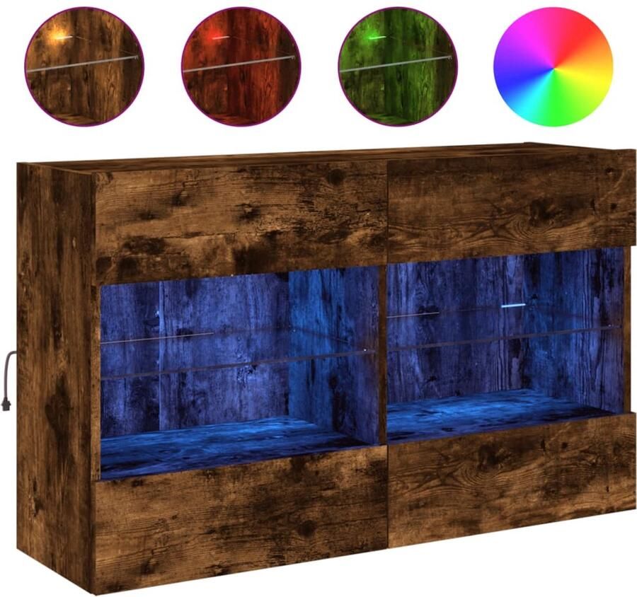 The Living Store Tv-wandmeubel met LED-verlichting 98 5x30x60 5 cm gerookt eiken Tv Kast Tv Meubel Led Tv Meubel Houten Tv Kast Rustieke Tv Kast - Foto 2