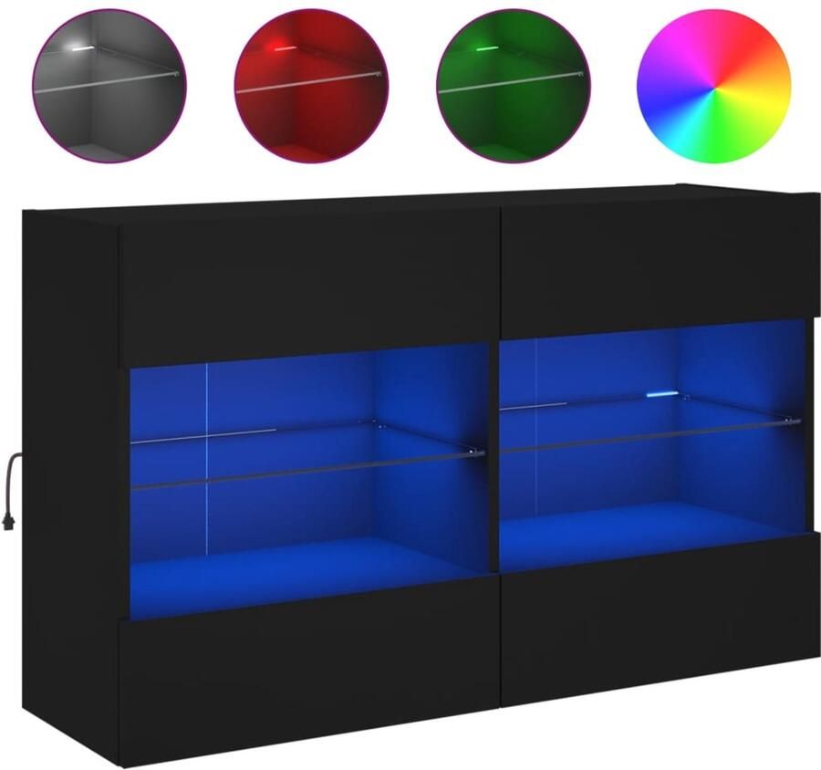 The Living Store Tv-wandmeubel met LED-verlichting 98 5x30x60 5 cm zwart Tv-wandmeubel Tv Kast Led Verlichting Rgb Verlichting Houten Tv Stand - Foto 2
