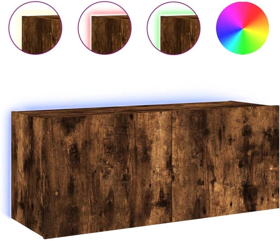 The Living Store Tv-wandmeubel met LED-verlichting 100x35x41 cm gerookt eiken Tv-meubel Tv Kast Led Verlichting Rgb Verlichting Houten Tv-standaard - Foto 2
