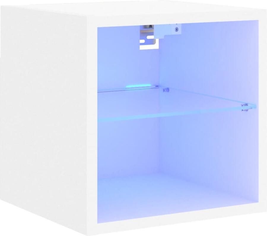 The Living Store Tv-meubel met LED-verlichting 30x28 5x30 cm wit Tv Meubels Tv Wandmontage Led Verlichting Houten Meubilair Opbergkasten - Foto 3