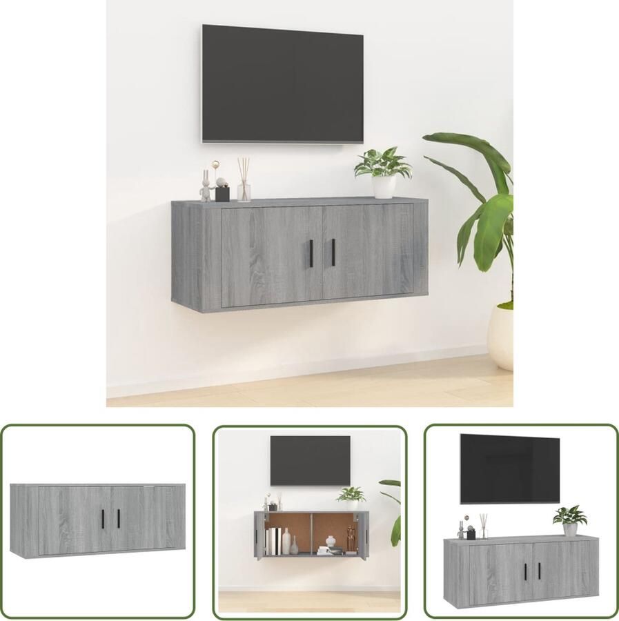 The Living Store Televisiewandmeubel TV-kast Wandgemonteerd Grijs sonoma eiken 100x34.5x40cm - Foto 2