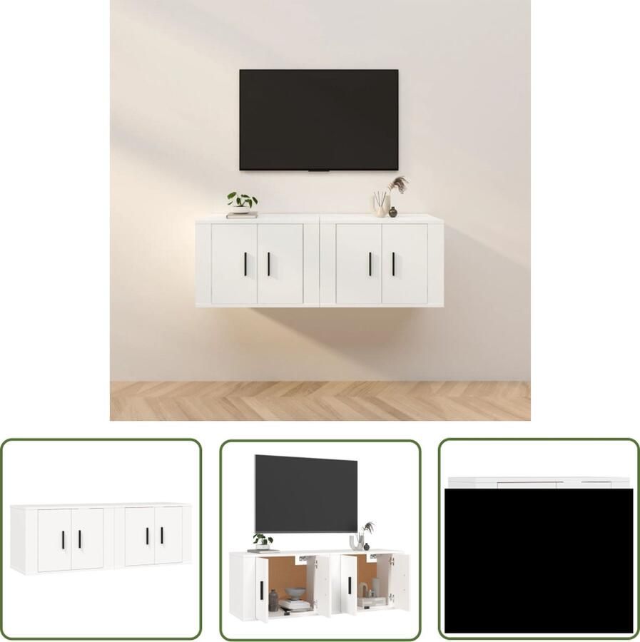 The Living Store TV-wandmeubel klassiek design televisiewandmeubelen Afmetingen- 57 x 34.5 x 40 cm Kleur- wit Materiaal- bewerkt hout - Foto 2
