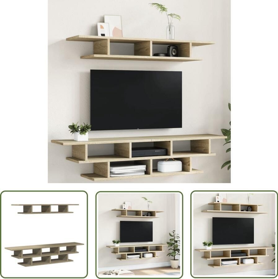 The Living Store Tv-wandmeubelset bewerkt hout sonoma eikenkleurig Tv-wandmeubel Tv-wandmeubelen Tv-meubel Tv Kast - Foto 2