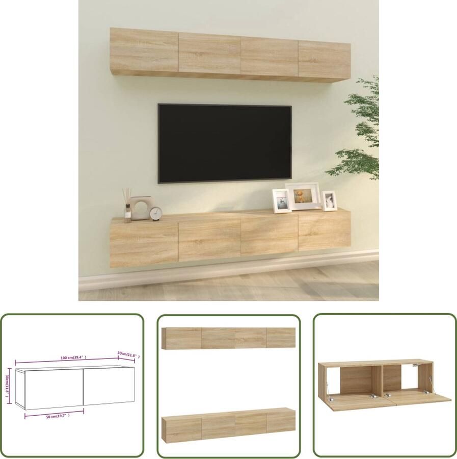 The Living Store Wandgemonteerde TV-Meubelen Bewerkt Hout 100 x 30 x 30 cm Sonoma Eiken - Foto 2