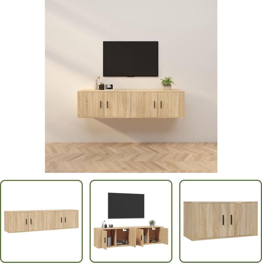 The Living Store Tv-wandmeubel Sonoma eiken 80 x 34.5 x 40cm Duurzaam hout 2x Tv-kast - Foto 2