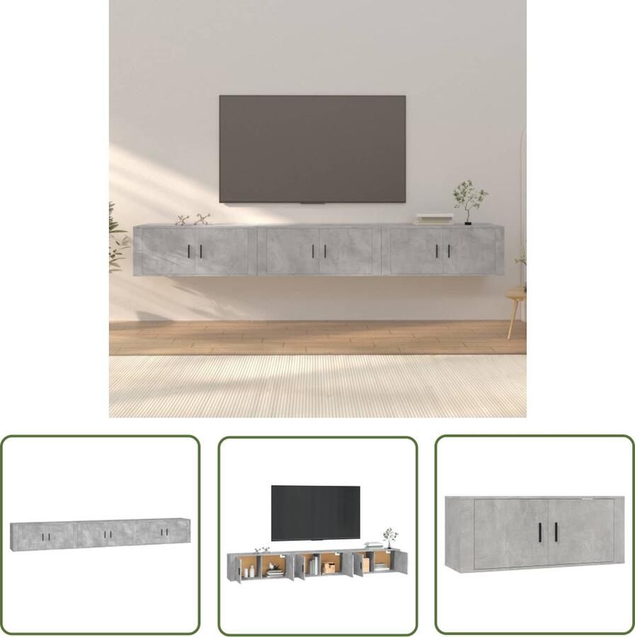 The Living Store TV-wandmeubel Televisiewandmeubelen Betongrijs 100x34.5x40cm Duurzaam materiaal - Foto 2