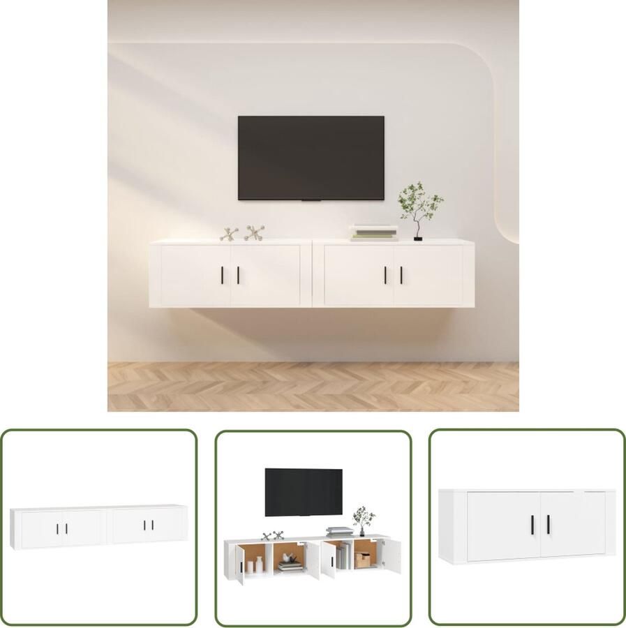 The Living Store Tv-Wandmeubel Tv-Kast 100 x 34.5 x 40 cm Wit - Foto 2