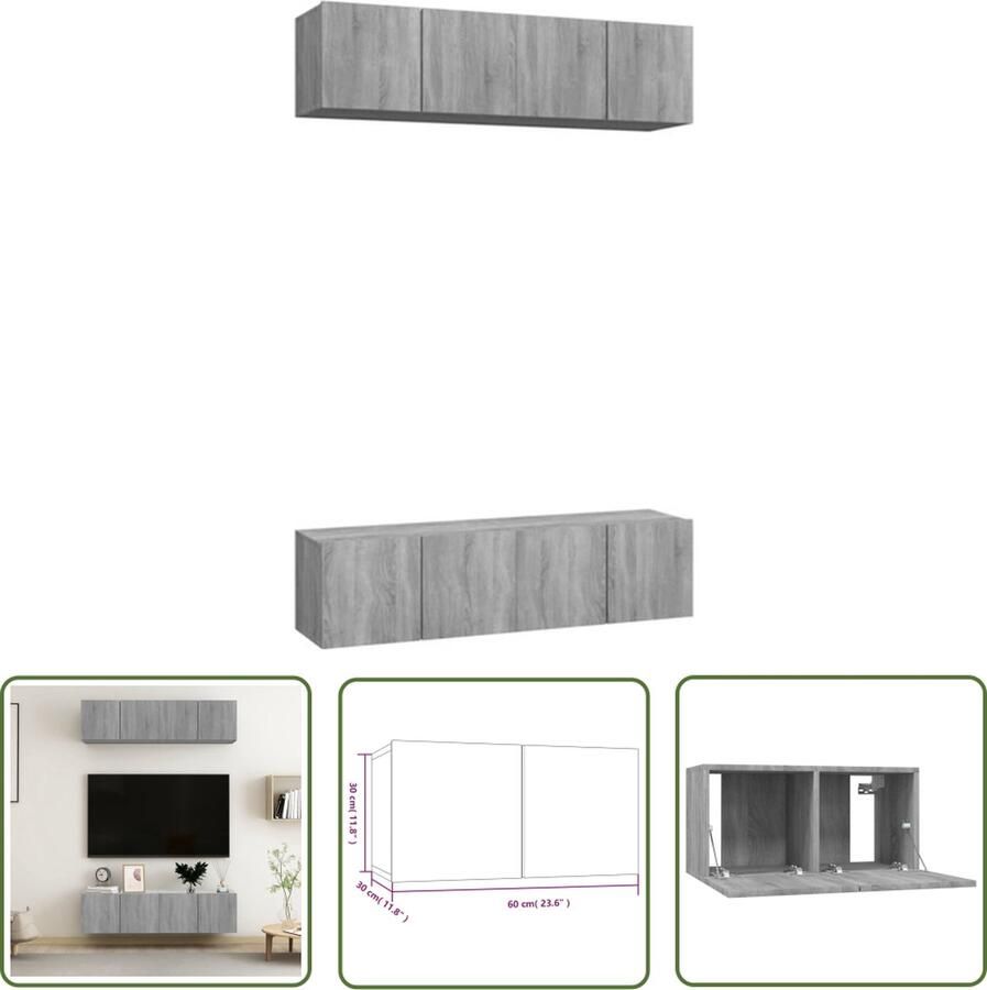 The Living Store Tv-wandmeubel Wandgemonteerde Media-kast Afmetingen- 60x30x30cm Ken- Stevig bewerkt hout - Foto 2