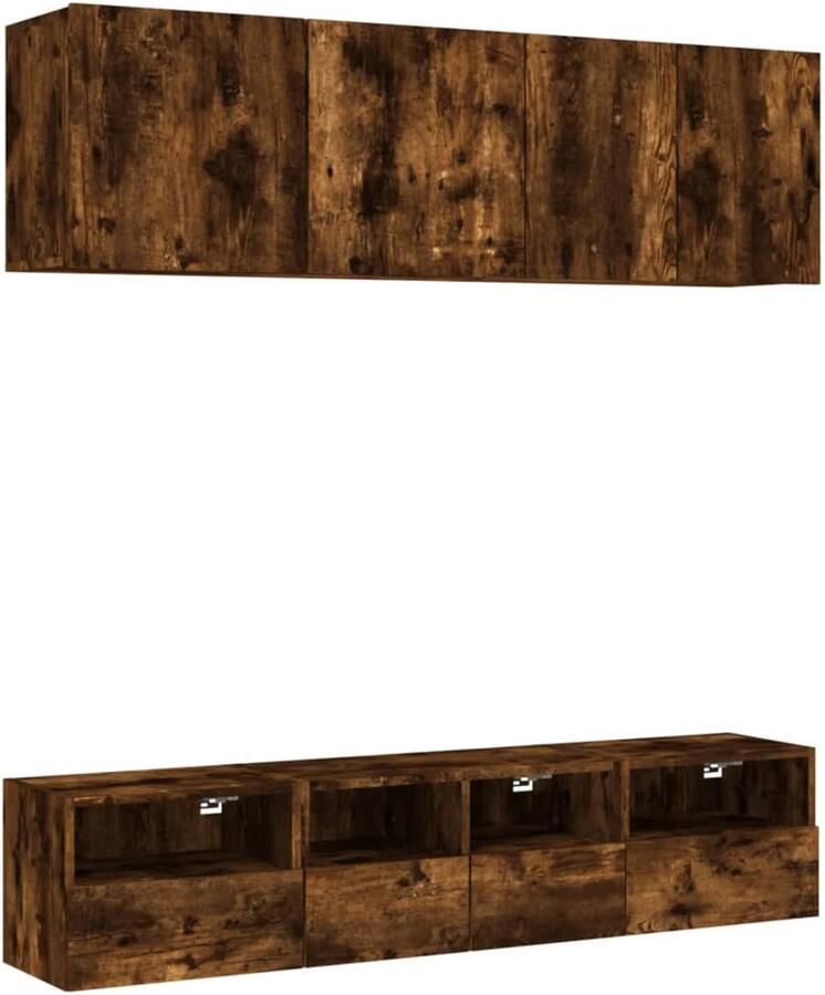 The Living Store 5-delige Tv-wandmeubelset bewerkt hout gerookt eikenkleurig TV Meubel Wandmontage Opbergruimte Houten Tv Kast Bruine Tv Stand - Foto 2