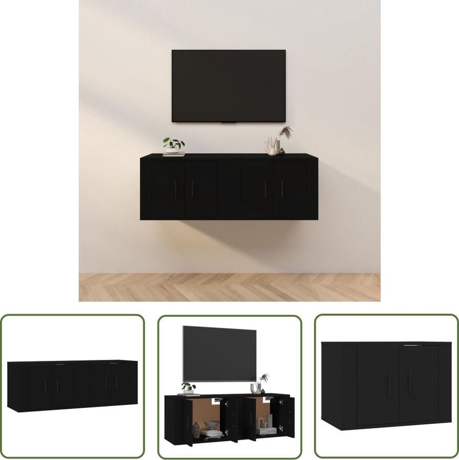 The Living Store Tv-wandmeubel Zwart 57 x 34.5 x 40 cm 2 stuks - Foto 2