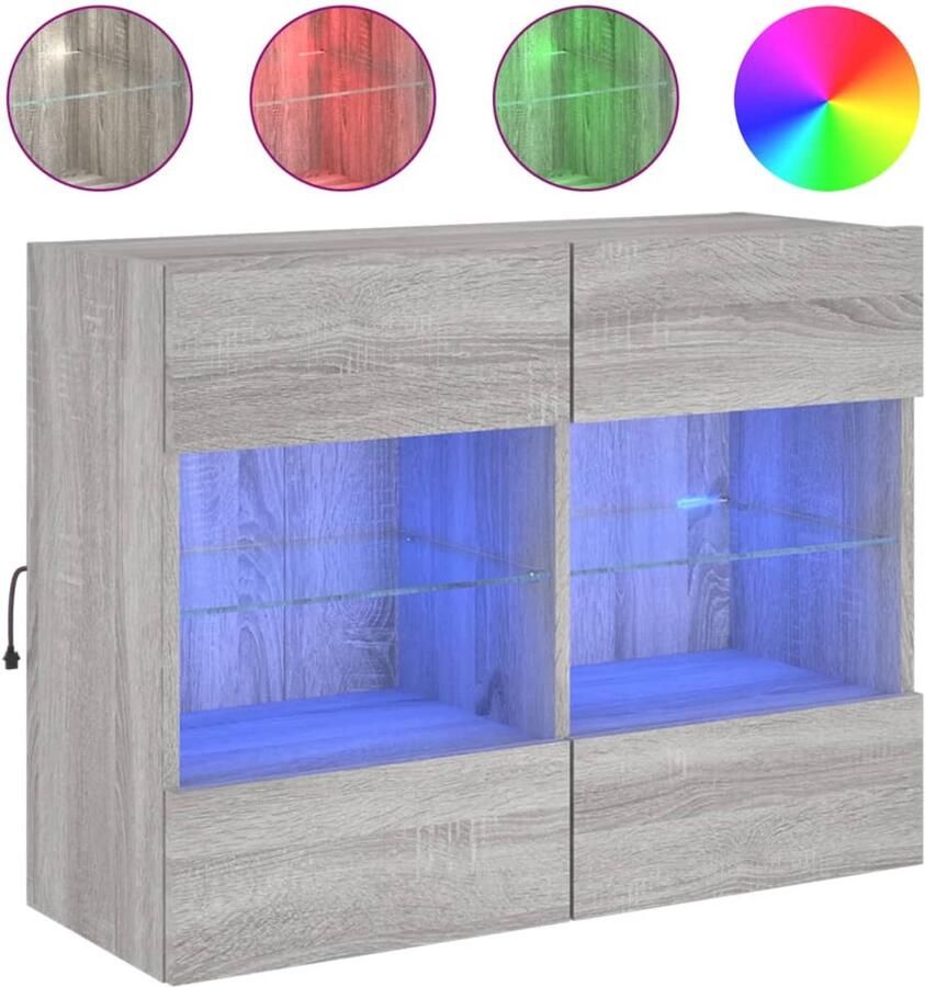 The Living Store Tv-wandmeubel met LED-verlichting 78 5x30x60 5 cm grijs sonoma Tv-wandmeubel Tv-kasten Led-verlichting Grijze Meubels Houten Meubels - Foto 2