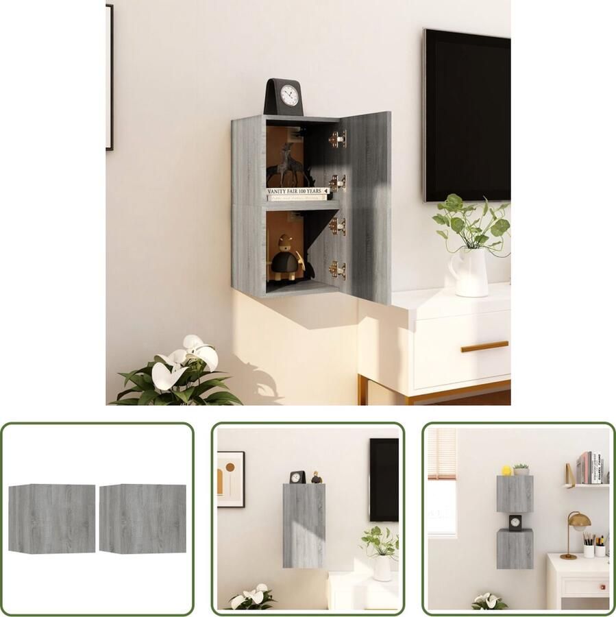 The Living Store Wandmeubel Televisiekast Grijs Sonoma Eiken 30.5 x 30 x 30 cm Montage vereist Tv Kast Wandkast Salontafel Houten Meubel Grijze Kast - Foto 2