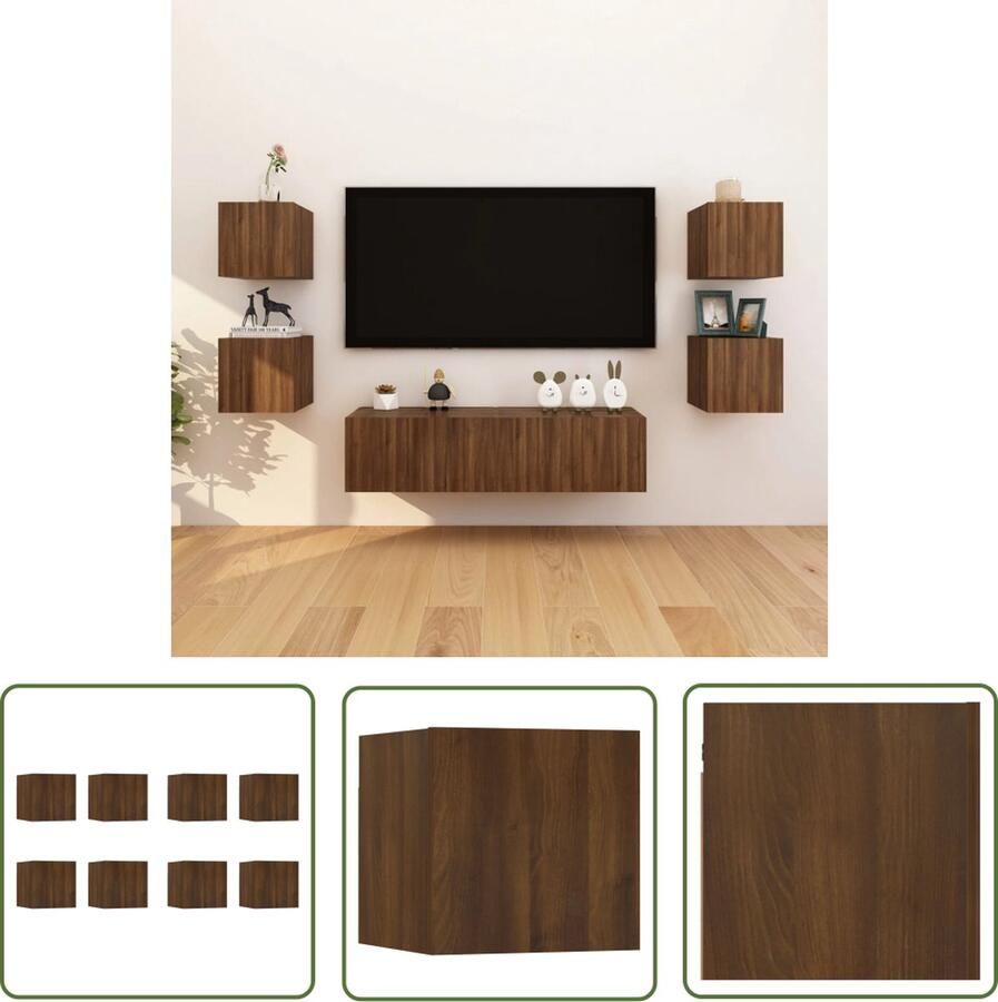 The Living Store Televisiewandmeubelen Bruineiken 30.5x30x30cm 4 vakken Televisiescherm Kastje Tv Meubel Houten Tv Kast Wandmontage Tv Bergruimte Tv - Foto 2