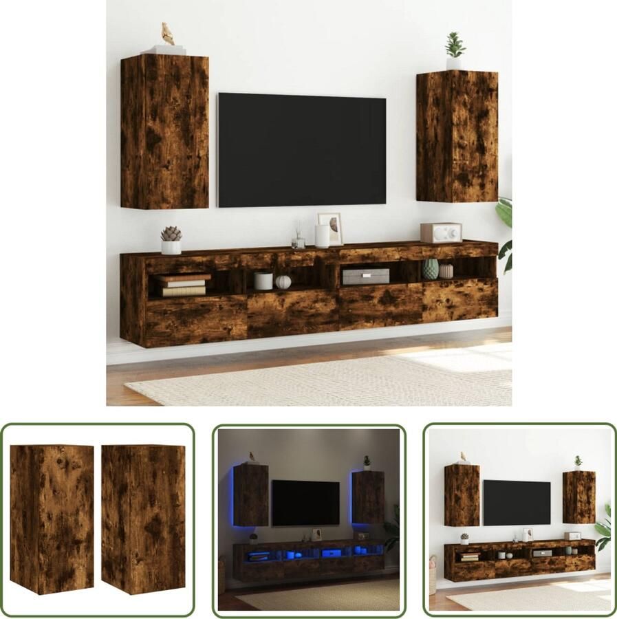 The Living Store Tv-wandmeubelen met LED 2 st 30 5x35x70 cm gerookt eikenkleurig Tv-tafel Tv-standaard Tv-meubel Led Verlichting Rgb Verlichting